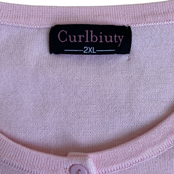 Curlbiuty Light Pink Cardigan with Embroidered Cherries Buttons Down Size 1X - Picture 12 of 15